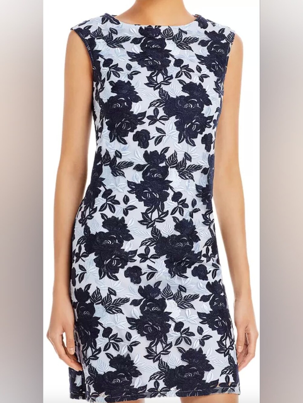 Lauren Ralph Lauren Light Blue Navy Floral Lace Overlay Dress Size 10